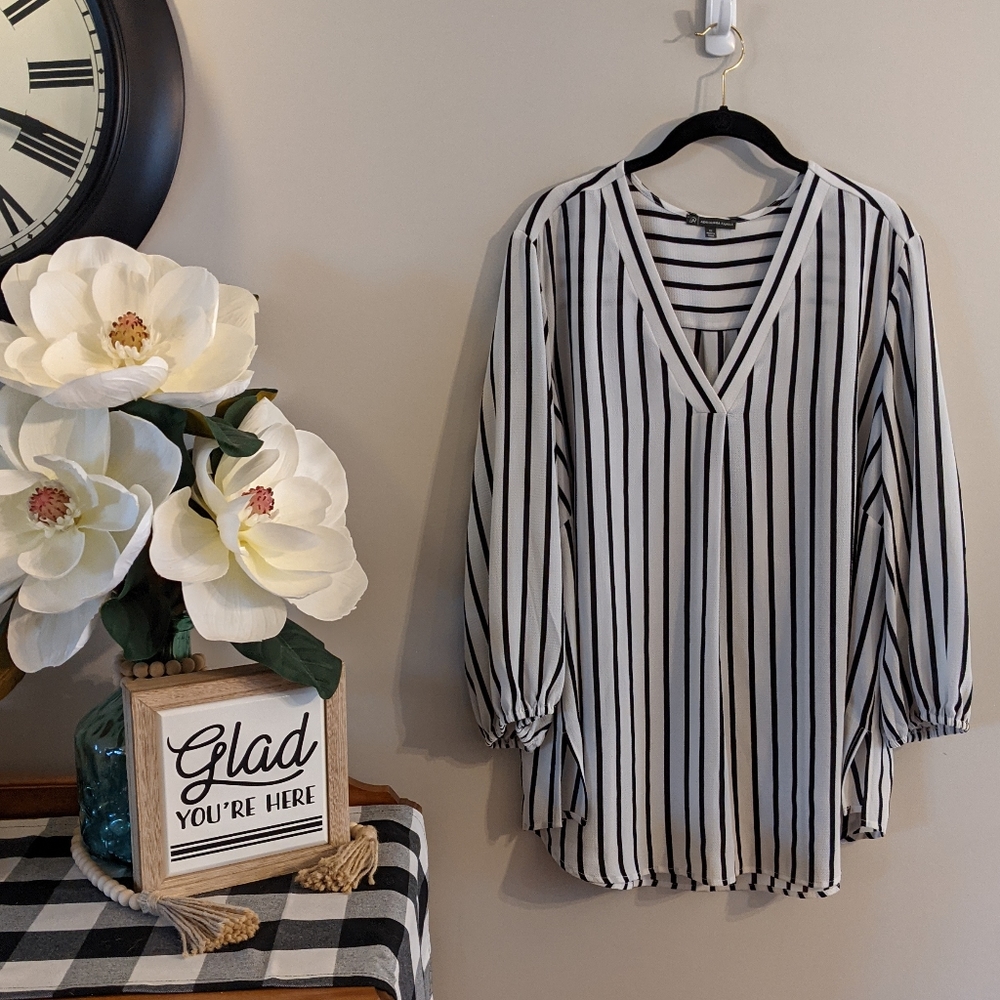 Adrianna Papell Black and White Striped Blouse